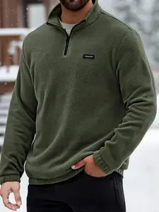 Men's Fleece Lined Hoodie, Quarter Zip Long Sleeve Sweatshirt, Casual Sportswear, Thick Knit Jacket for Fall & Winter