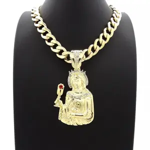 SANTA BARBARA ICED GOLD SILVER PLATED PENDANT & 10mm 18" 20" 24" 30" CUBAN CHAIN HIP HOP NECKLACE JEWELRY