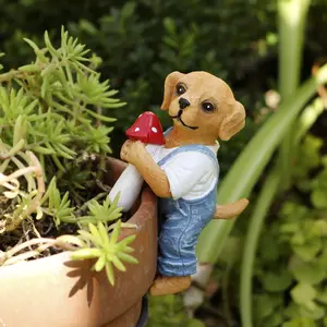 Cute Dog Resin Garden Stake, UV and Weather Resistant, Waterproof, No Maintenance, Hand-Painted Mushroom Dog Figurine for Plant Pot, Bonsai, Fairy Garden Decor, Adorable Outdoor Lawn Ornament, Ideal Gift for Plant Lovers