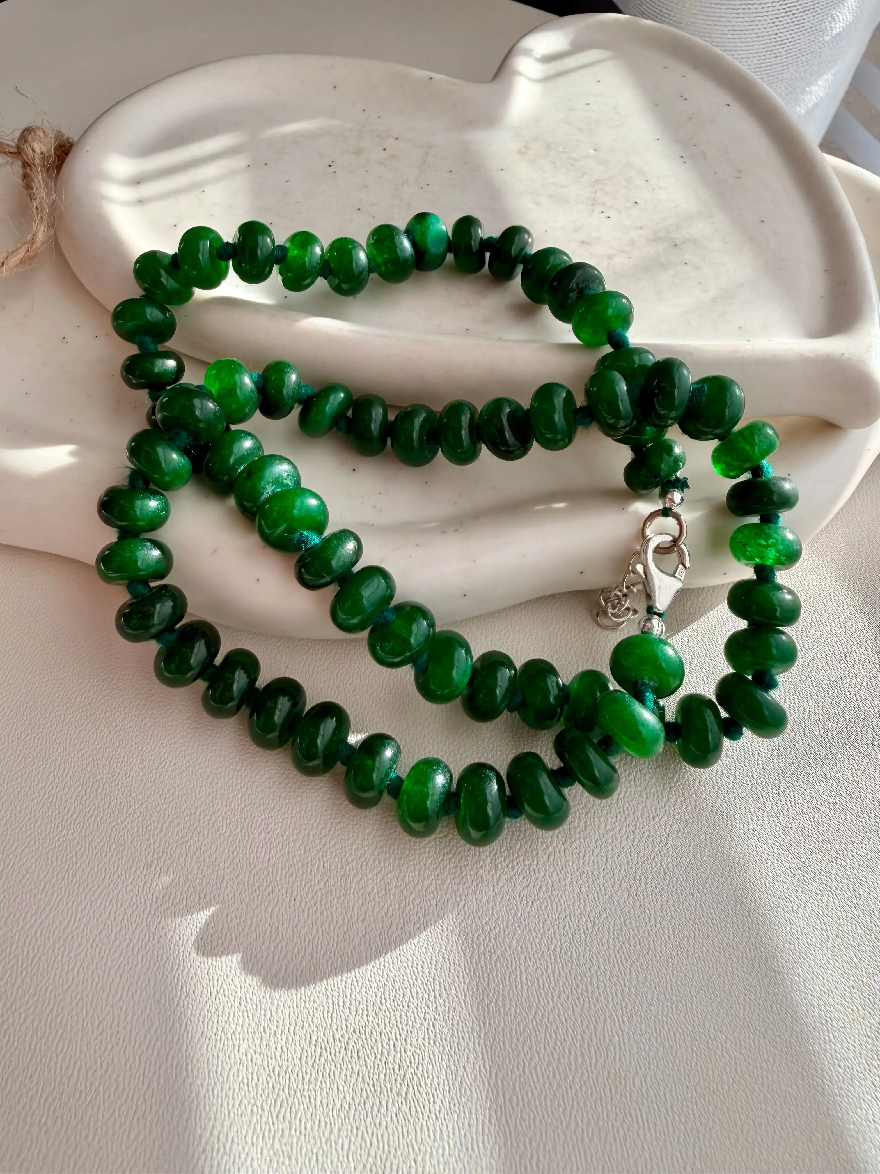 Hand Knotted natural Green Jade Necklace