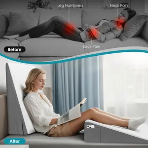 Wedge Pillow, 8 inch Bed Wedge Pillow for Sleeping & Resting, Cooling Memory Foam Incline Pillow for Adults Seniors, Back Support and Leg Elevation, Ideal for Couch, Bedroom & Living Room