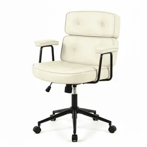 Vintage Leather Ergonomic Home Office Chair with Lumbar Support, Adjustable Height, 360° Swivel Wheels and Tufted Design, Sturdy Black Metal Frame and Padded Armrests, Ideal for Gaming, Working and Study, Combining Retro Style with Modern Comfort