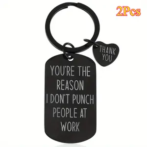 2Pcs Stainless Steel Friendship Keychain - Humorous Workmate Appreciation Gift, Round Graphic Keyring with Split Ring Closure, Floating Design, Love & Friendship Theme for Best Friend, Coworker, Sister, Teen, Boy, Men - Black