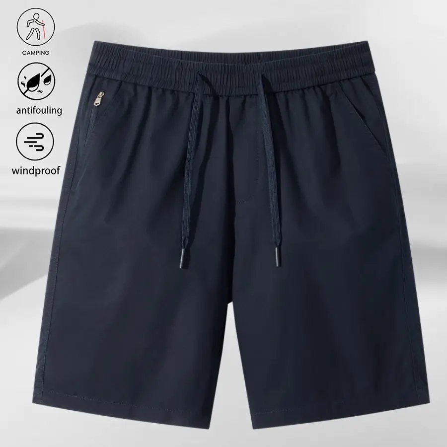 Men's Aesthetic Basic Solid-Color Casual High-Waist Shorts, Drawstring Elastic Waistband, Fluid Drape, Straight Cut, Lightweight Woven Smooth Fabric, Everyday Bottoms for Flattering Body Proportions