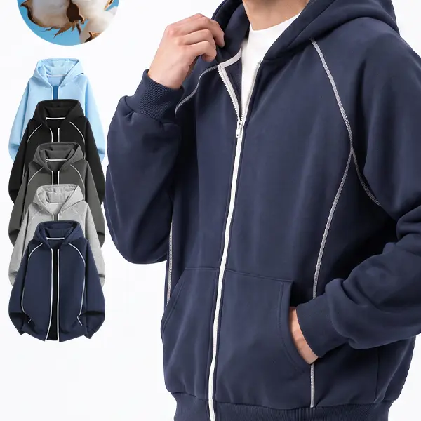 Men’s autumn/winter long-sleeve hooded knit sweatshirt cardigan with a visible-thread design, loose and breathable, comfortable and versatile.Suitable for everyday wear and outdoor outings, the top choice for back-to-school outfits.