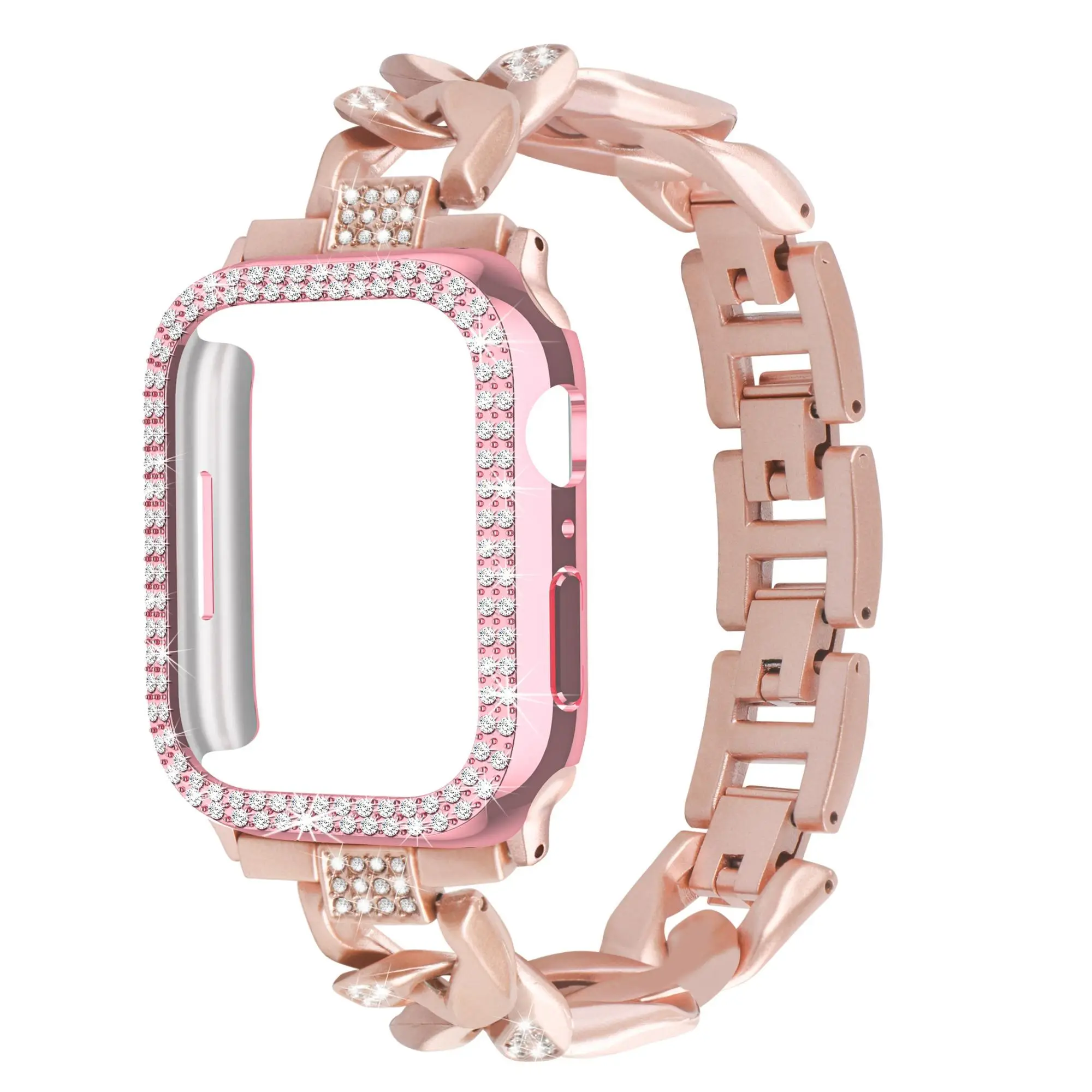 Artificial Rhinestone Decorated Case & Chain Watchband (Case & Band Only), Stainless Steel Sports Watch Band For Women, Fashionable Bling Watch Strap