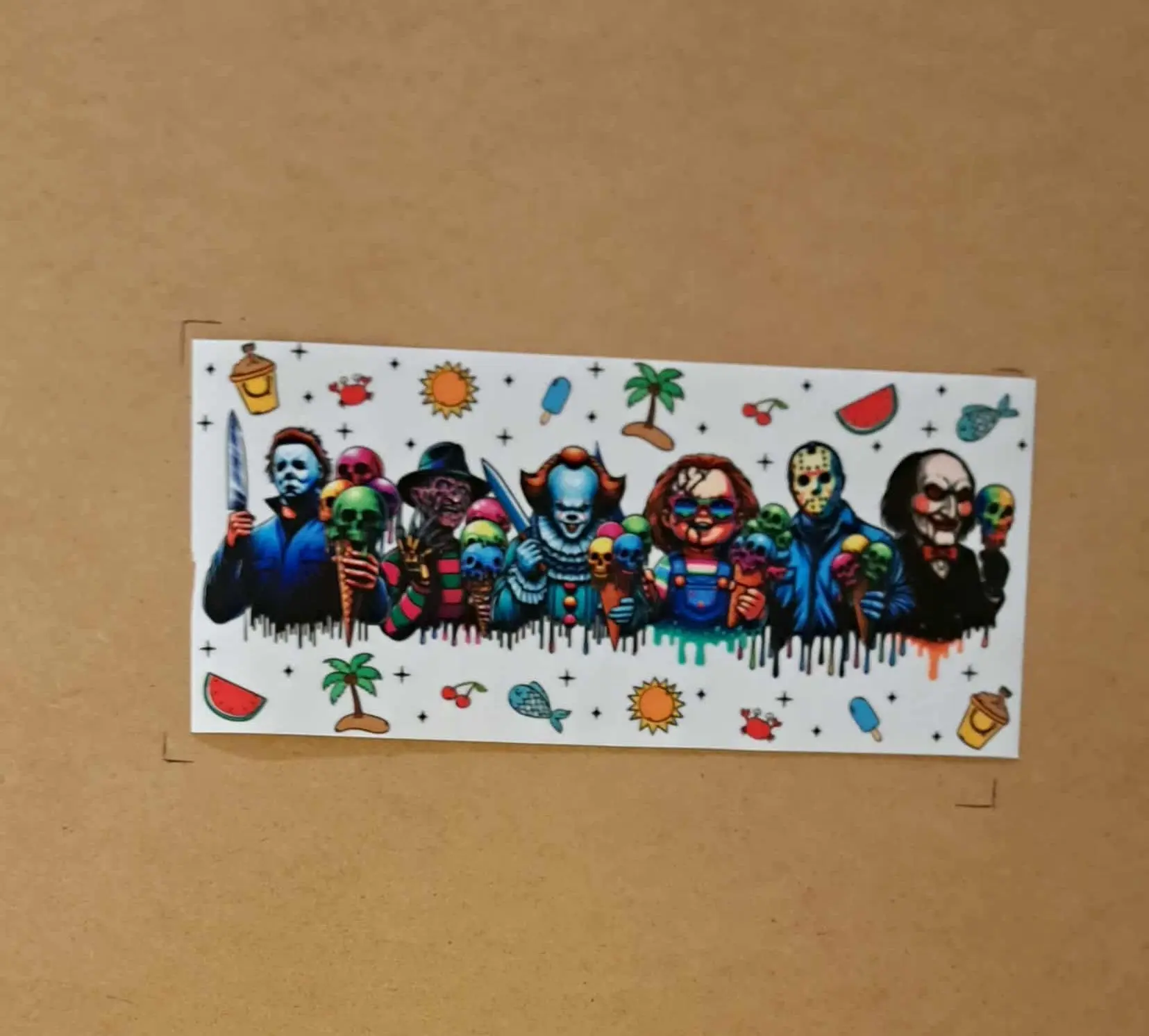 #38 16oz UV DTF Wrap with Colorful Character Patterns and Summer Icons