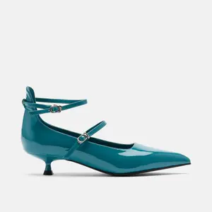 Paige Transformative Teal Patent Leather Kitten Heels