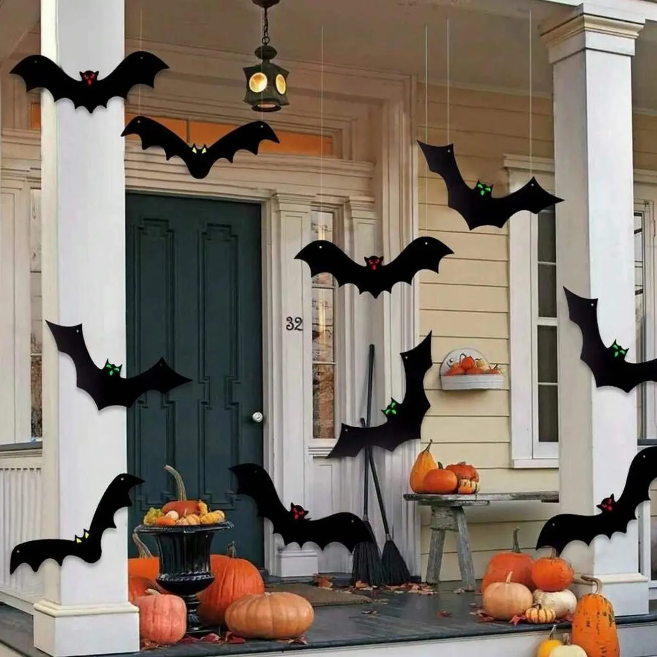 Halloween Hanging Bats For 12PCS 3D Halloween Yard Outdoor Decoration | 3 Styles Realistic Scary Large Fake Black Hanging Flying Bat Spooky For Halloween Indoor Sign Lawn Decorations