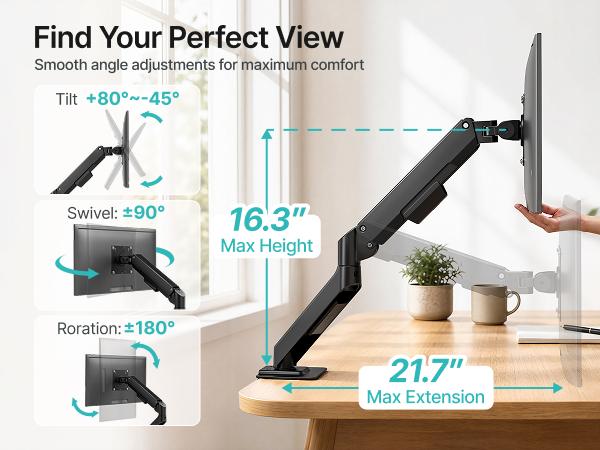 PEGZONE Single & Dual Monitor Arm for Up to 32" / 19.8 lbs Screens Gas Spring Monitor Stand Adjustable Monitor Mount with Clamp and Grommet Base tiktokshopbacktoschool