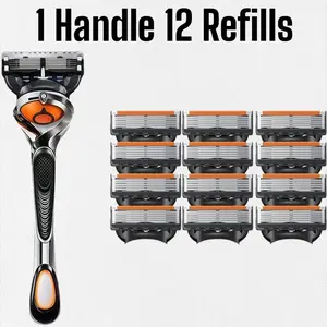 Men's Shaving Razor Blades Set, 12/24/36/48 Pieces Refill Kit with Razor Handle, Stainless Blades, Sealed Packaging, Waterproof & Rustproof