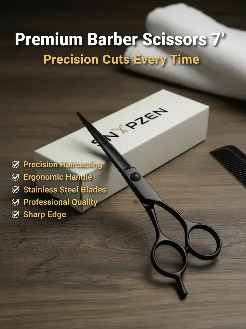 7 in Professional Barber Hair Scissors, Black hair scissor Premium Stainless Steel Durable Haircare Shears, Sharp Ergonomic Single Item Unscented Tools for Precise Cut on Youth's Dry Hair