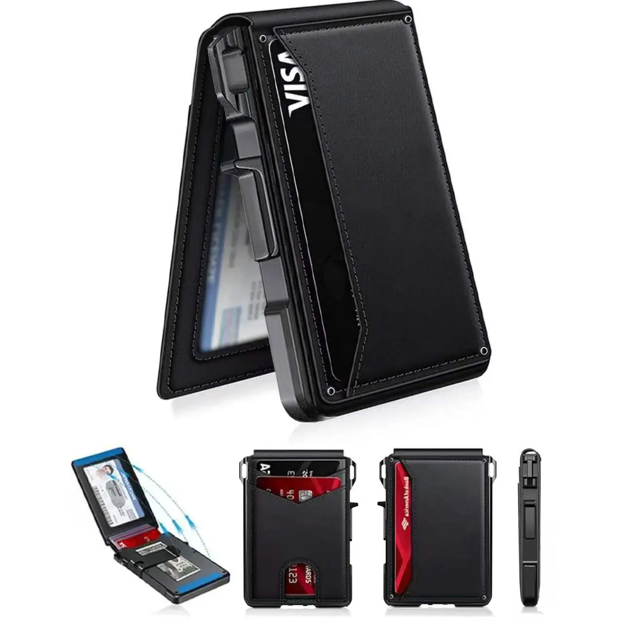 Men's Minimalist Slim RFID-Blocking Wallet with Aluminum Pop-Up Card Holder & ID Window Holds 9-13 Cards Secure Cash Slot