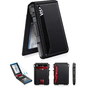 Men's Minimalist Slim RFID-Blocking Wallet with Aluminum Pop-Up Card Holder & ID Window Holds 9-13 Cards Secure Cash Slot