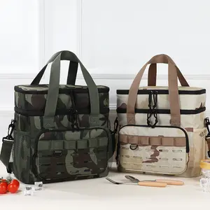 Large Capacity Double Deck Camo Insulated Cooler Bag - Leakproof PEVA Liner Camping Bag for Camping & Picnic