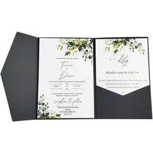 Black Invitation Card Pocket With Envelope For Wedding Birthday Bridal Shower 20 sets (black)