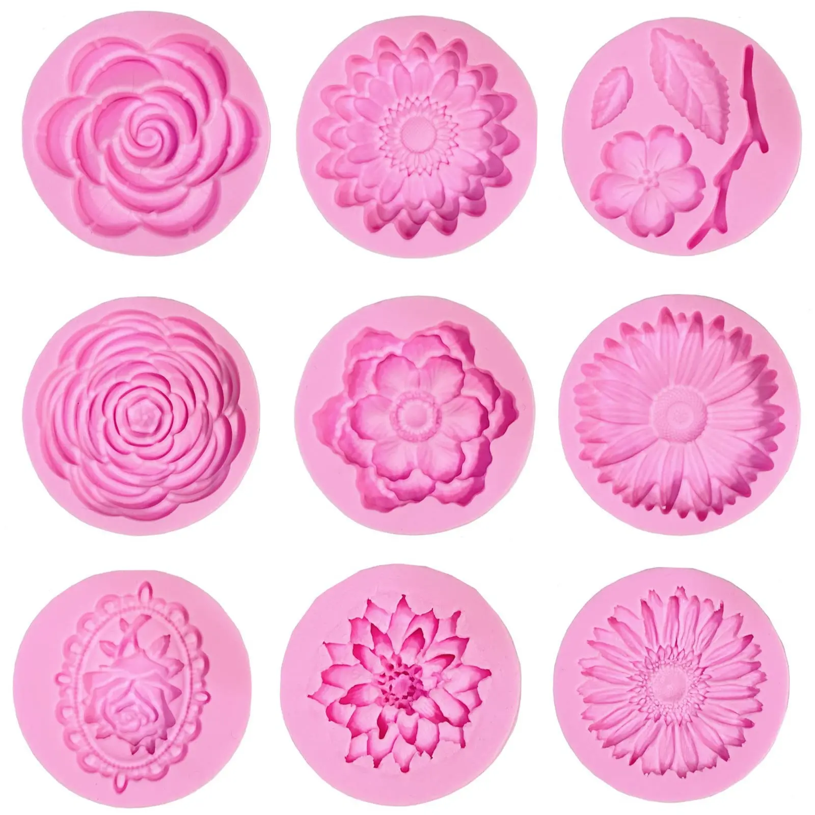 9-Piece Flower Silicone Fondant Molds Set – Rose, Daisy & Floral Molds for Cake & Cupcake Decorating, Chocolate, Candy, Soap & Resin Crafting