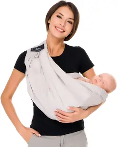 CUBY Natural Cotton Baby Wrap Sling - Hands Free Newborn Sling Carrier, Adjustable Soft Holder for Easy Wearing, Extra Comfortable for Newborns (Light Gray), Hands Free Carrier, Newborn Sling Carriers