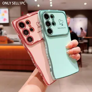 Anti-Drop Phone Case for Samsung Galaxy S26 Ultra S25 Ultra S24 Ultra S23 Ultra S22 Ultra, Electroplated Heart Wave Design, Shockproof Protective Cover, Accessories, Shockproof Cellphone Accessory, Casing, Protector, Durable