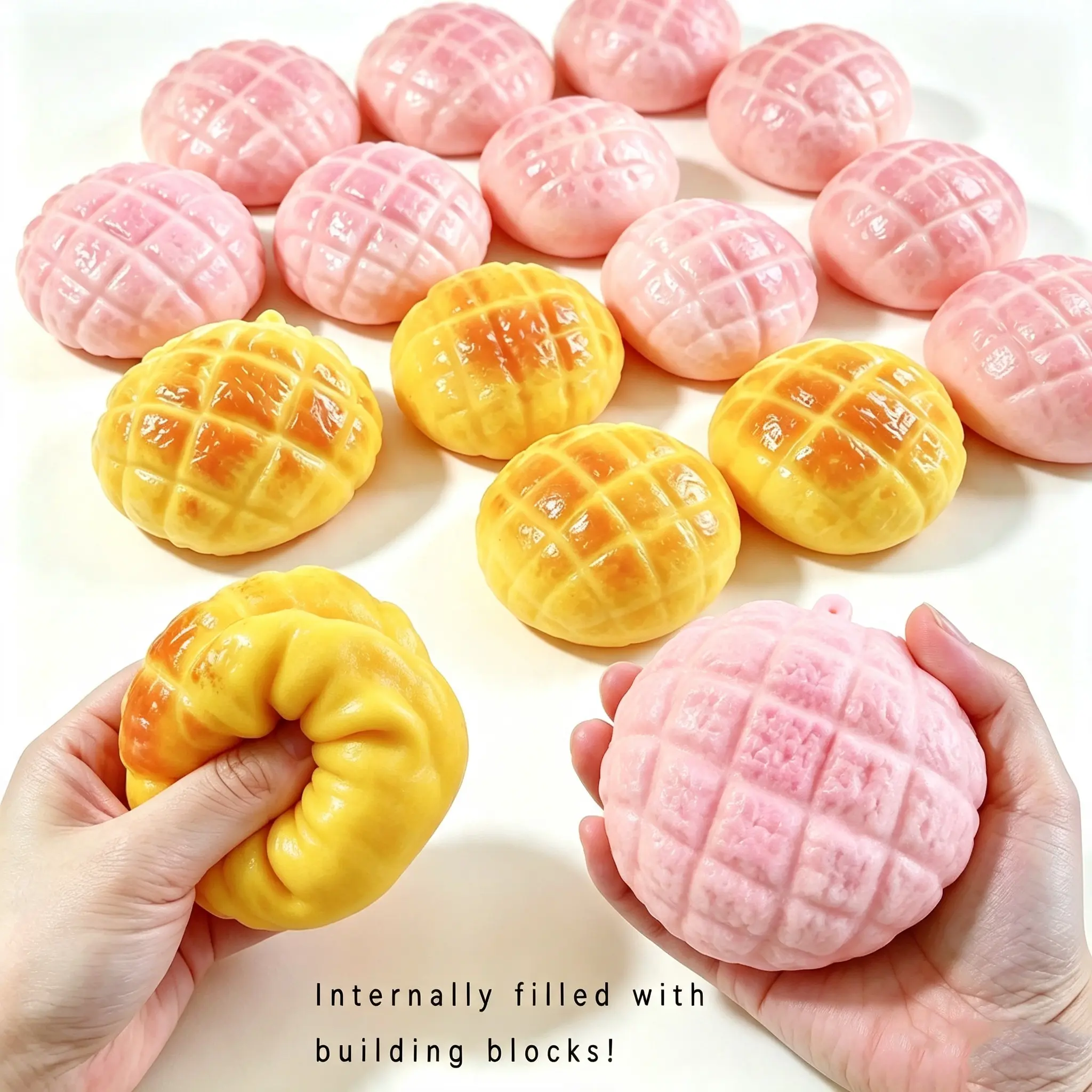 [ASMR Pineapple Bun Squishy] Slight Crunchy Food Squishies Toy Stress Relief Fidget Toy-Slight Crunchy Fidget Toy with Building Blocks Inside for Stress Relief  halloween / haunted