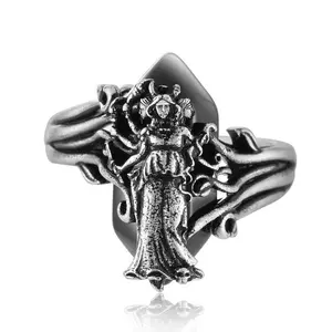 ixluck Hecate Black Onyx Ring,Wicca Amulet Jewelry for Women Talisman Spiritual Symbolism