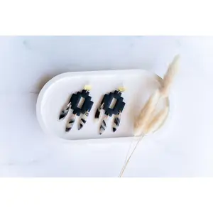 Clay earring | black + tortoise shell dangles