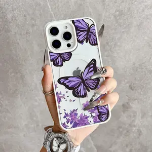 Purple Butterfly Magnetic Snap Case for iPhone 17/16 Pro Max 15 Pro 14 13 12 Mini 11 XR XS Plus SE Shockproof Slim Protective Cover