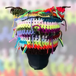 NO FOLD Crochet Yarn Scrap Hat - Colorful and Eclectic Design, Unisex spider beanie