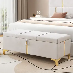 47.2" Elegant Upholstered Storage Ottoman, Velvet Storage Bench with Metal Legs for Bedroom,Living Room,Fully Assembled Except Legs,Beige