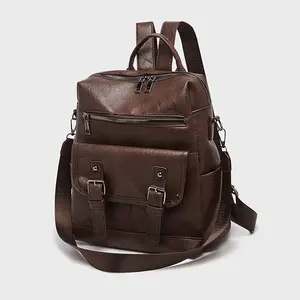 office commute Women fashion backpack, casual double-shoulder backpack, Korean-style trendy, large-capacity travel laptop bag, hiking bag, sports bag with zipper, suitable for commuting, PU material-Brown trip Versatile Durable Backpack