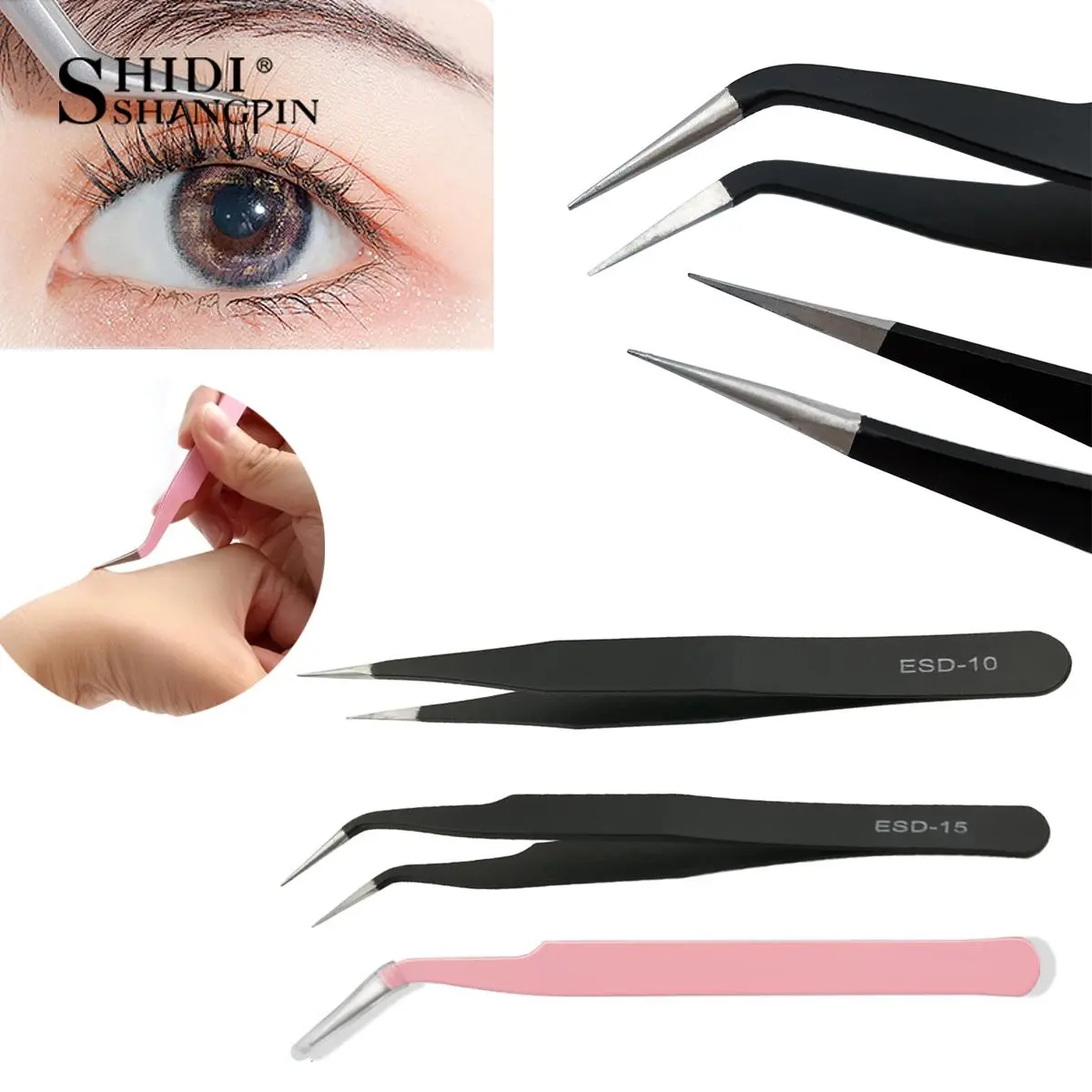SHIDISHANGPIN 1/2/3PCS Tweezers Stainless Steel Curved Straight Eyebrow False Eyelash Tweezers Nail Art Extension Makeup Tool
