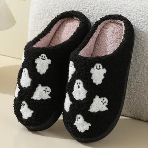 Women Men Winter Halloween Slippers Pumpkin Pattern  Memory Foam Slippers Cotton Slippers Comfortable Home Warm Indoor Outdoor Shoes