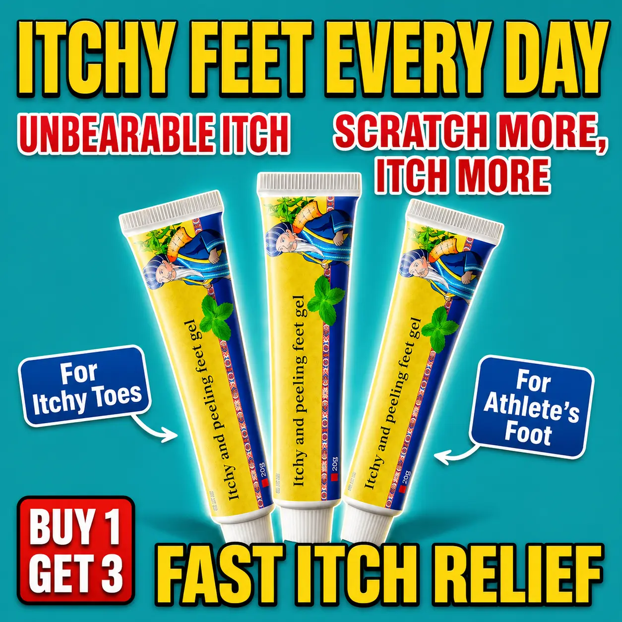 3-Pack Antifungal Cream for Foot Fungus, Foot Odor, Itching & Peeling — Soothes Blisters, Treats Rotten Feet, Reduces Odor, Moisturizes Dry Cracked Feet
