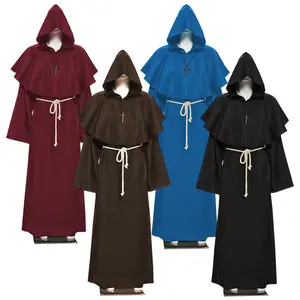 Halloween cosplay medieval monk robe, wizard costume, priest costume set for role-playing