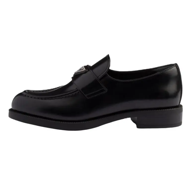 Women's PRADA Leather Round-Toe Rubber Flat Slip-On Loafers - Black Trending Style, Maison Mihara Verifiable with Credentials, Global Authentication Supported Footwear