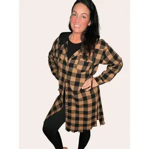 Longline Button-Up Plaid Flannel Hoodie