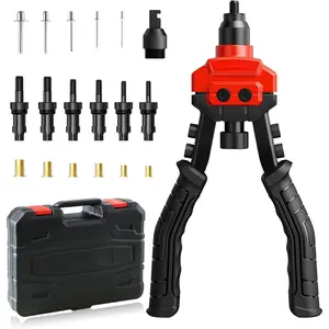 3 in 1 Rivet Nut Tool, Rivet Gun, Reamer Set, Professional Rivet Gun Kit with 5 Rivet Heads and 6 Metric & SAE Mandrels, Hand Riveter Tool with 50 Rivets and 60 Rivet Nuts, Sturdy Case, WE-890