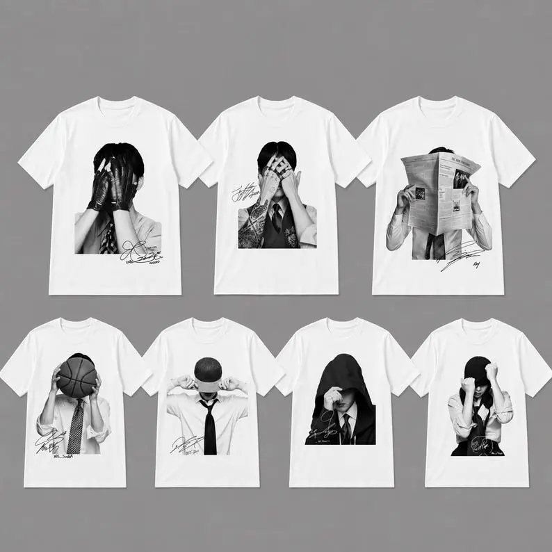 K-Pop Idol Graphic Shirt, Monochrome Portrait Tee, Original Korean Pop Aesthetic T-Shirt, Indie Streetwear Graphic Tee