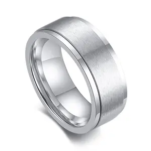 OIDEA Mens Stainless Steel Spinner Ring 8mm Silver Engravable Anxiety Fidget Rotating Custom Personalized Statement Birthday Couple Gift