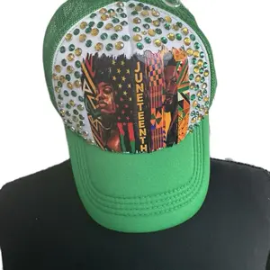 Green Juneteenth Hat with Colorful Decor and Star Accents