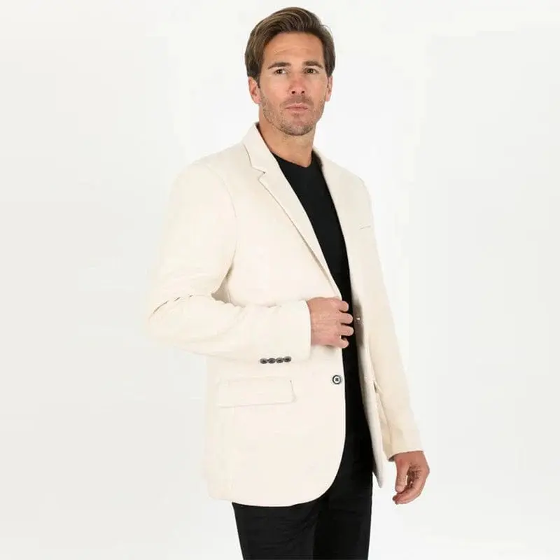 Men's Double Button Western Off White Faux-Suede Blazer