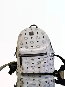Pre-owned MCM Korea Backpacks White and Black Leather Small Backpack