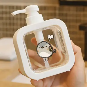 Cute Round Cartoon Bird Design Pump Dispenser - Plastic Hand Soap Dispenser for Bathroom and Kitchen, Reusable Hand Sanitizer/Cleaner Dispenser, Home Sink Accessory, Cute Bird Decor Item, Easy to Refill Pump Bottle, Ideal for Cat Lovers and Home Use