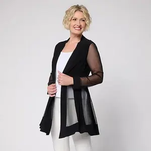 Nina Leonard Open Front Long-Sleeve Cardigan