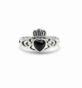 Sterling Silver Onyx Claddagh Ring
