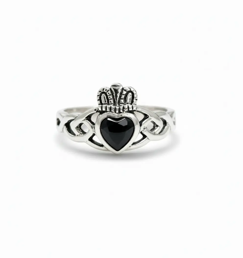 Sterling Silver Onyx Claddagh Ring