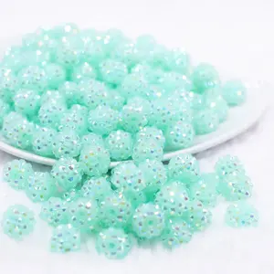 12mm Neon Light Blue Rhinestone AB Bubblegum Beads - 10 & 20 Count