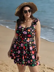 【Summer Turn-Up】【Tummy control】BlOOMCHIC Plus Size Anti-Float Tie Floral Pattern Swim Dress [M-6X] 2026 Summer Pick for Mother's Day, Tummy Control Swimdresses, Floral Print Swimsuit