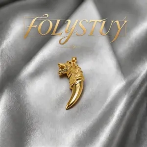 [FOLYSTUY(K136)]Retro Embossed Beast Head Horn Pendant, Chic Gold Tone Tusk Charm For Men’s Daily Street Outfits