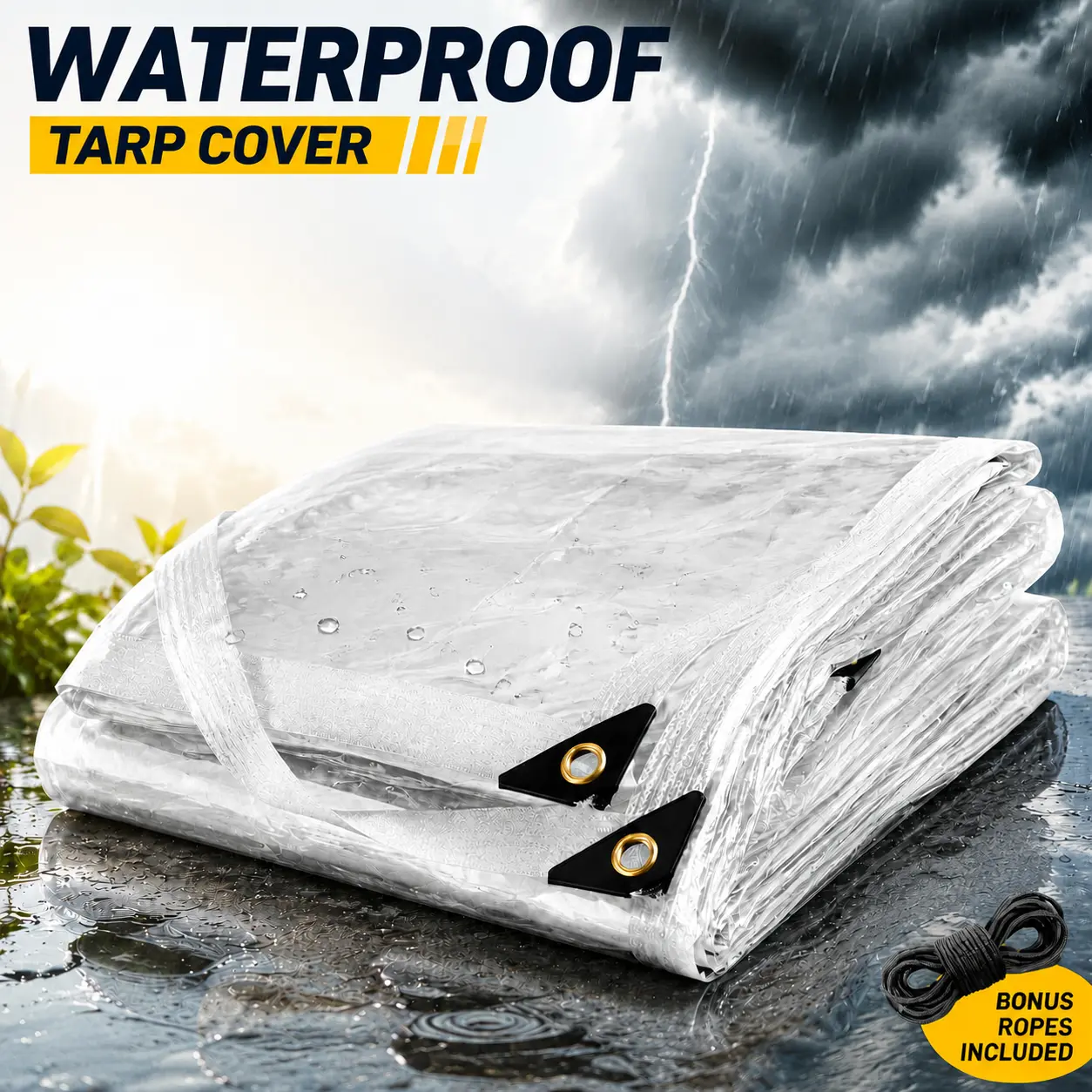 10x13FT Clear Waterproof tarp / Silver-grey waterproof tarp Tarpswith Grommets, Transparent PE Tarps forOutdoors, Ideal for Covering Plant FirewoodPiles Patio Furniture Dog or Chicken CoopsGarden Greenhouse BBQ Camping, Back to School Water Proof